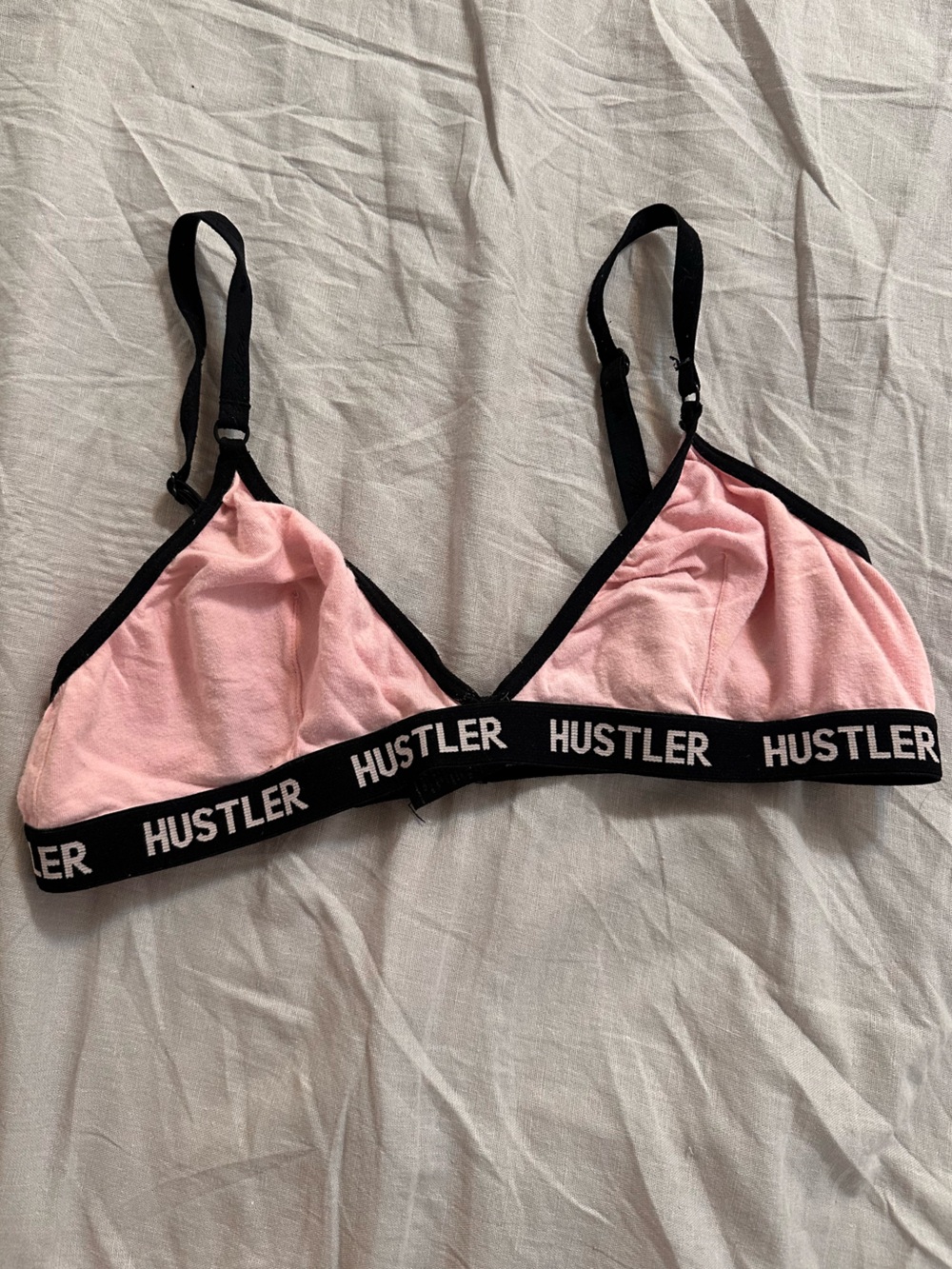 Hustler Hollywood Soft Pink Triangle Bralette with Black Logo Band